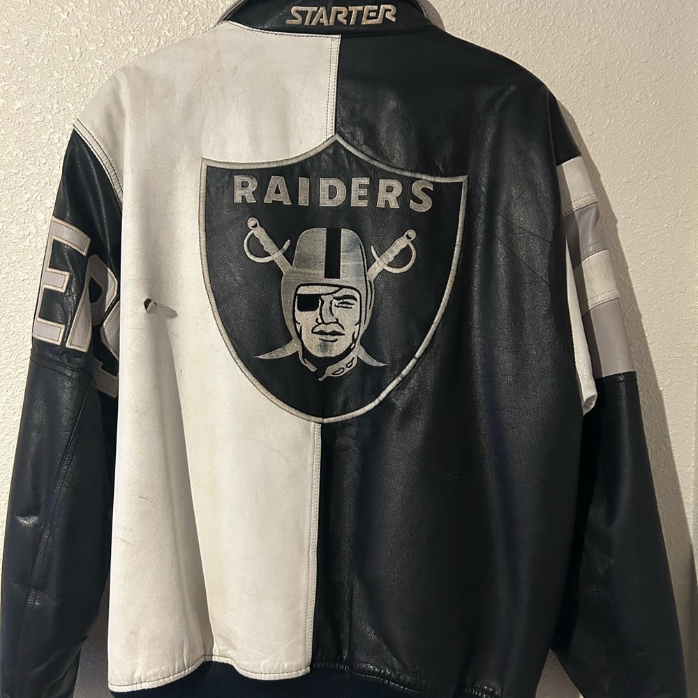 Raiders NFL leather jacket by starter Vintage 80’s 90’s oakland las vegas la